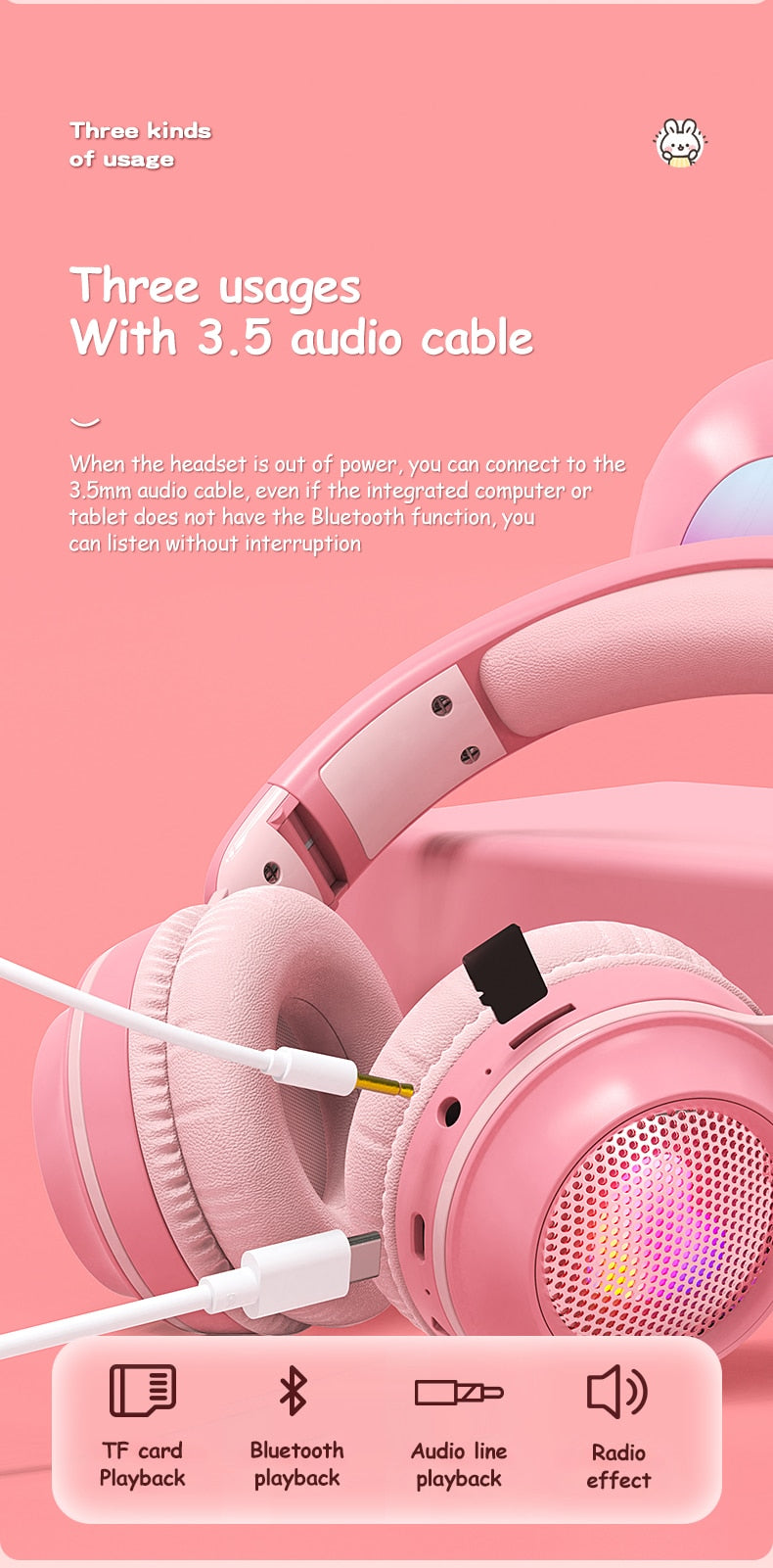 Rabbit Ear LED Wireless Headphones